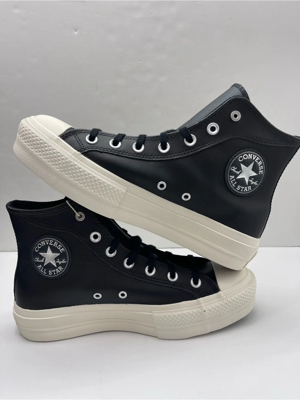 Converse A15473C CTAS LIFT HI Leather BLACK/EGRET/SILVER Platform Sneakers